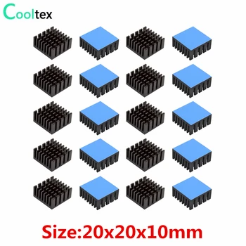 20шт Aluminijski radijator 20x20x10 mm crna radijator za hlađenje hladnjaka za elektronski čip IC računala s теплопроводящей trakom