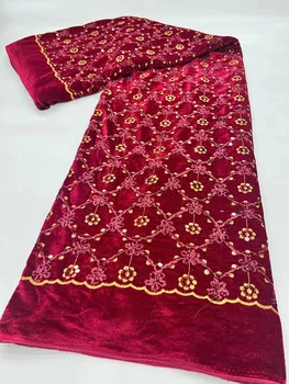 Afrička baršun cvjetne čipke tkanina 2023, high-end čipke materijal sa šljokicama, francuski baršun držači tkanina za šivanje vjenčanje