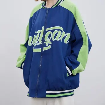 Baseball ženska jakna sa izvezenim slovima, bejzbol jakna s ekranom u boji blok, vintage jakna Harajuku proljetni kaput оверсайз, vanjska odjeća