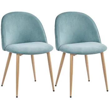 Blagovaona stolice BOUSSAC Velvet s drvenim nogama, set od 2, Aqua