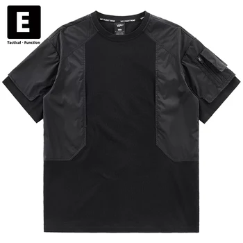 Crna majica Techwear, Gospodo Ljetne Majice kratkih rukava, Majice u stilu Hip-Hop, Vanjska Odjeća, Patchwork t-Shirt-Teretni, muška