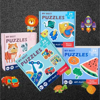 Dječji puzzle iz 2 predmeta s crtani životinjama i transportnu teme, razvija igračka za kognitivni razvoj i zabavno učenje
