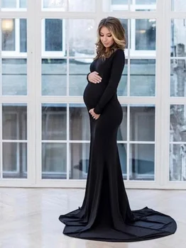 Elastično seksi crnu haljinu za fotografiju pucati za trudnice, haljina za bebe tuš s dugim rukavima, rekvizite za snimanje fotografija za trudnice odjeća
