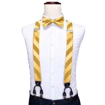 Fine zlatne podvezice i kravata, komplet za muškarce, moda svilene trake, Y-oblika oblik, 6 stezaljke, vjenčanje design stranka za mladoženju, Barry.Wang