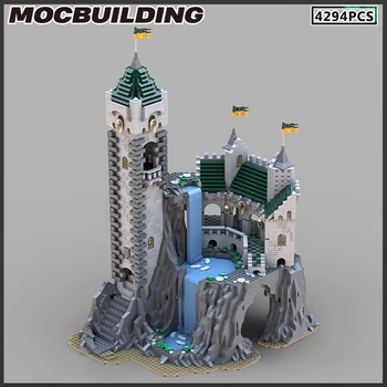 Gradivni blokovi MOC, arhitektura srednjovjekovnog dvorca s vodopadom, modularni model, cigle 