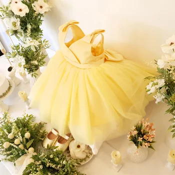 Haljina princeze za svoj rođendan za djevojčice, vjenčanje college, dječja loptu haljina s cvjetnim uzorkom, сетчатое haljina sa žutim luk, dječja elegantan haljinu za povorka