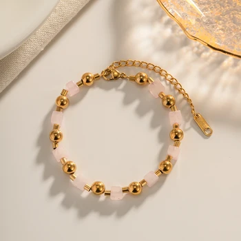 Individualni narukvica od prirodnog kamena za žene, klasični narukvica od drugog kamena, izvezen zlatnim perlicama, ženske narukvice od nehrđajućeg čelika