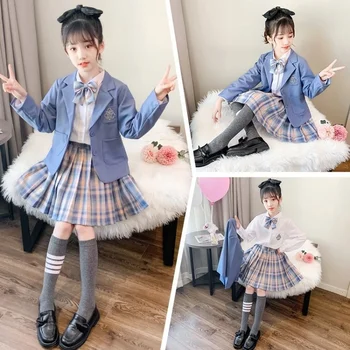Japanski uniformi za djevojčice, 3 kom., tamno plavi kostim, dječji tamno plavo odijelo JK, матросская bluza, плиссированная suknja, komplet odjeće za mlade, student odijevanje