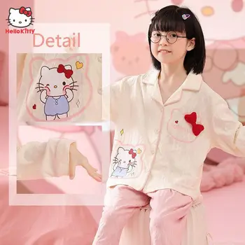 Kawaii Sanrio Hello Kitty Cinnamoroll Dječje Пижама s dugim rukavima i Dezena Куроми Почакко, Nova Godina Pamuk Komplet Za Djevojčice, Pidžama
