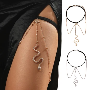 Lanac na kukovima u obliku zmije, seksi višeslojne lanac na noge, elastična lanac za tijelo za žene, djevojčice, srebrni/zlatni nakit pribor, privjesak u obliku zmije