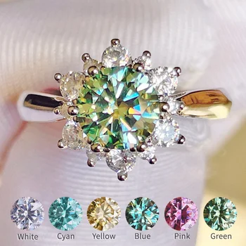 Luksuzni nakit, prsten s ovim муассанитом 1 karat, plavo, roza, žuta, zelena, plavo, bijelo, prsten s imitacija dijamanata za zaruka, srebro S925