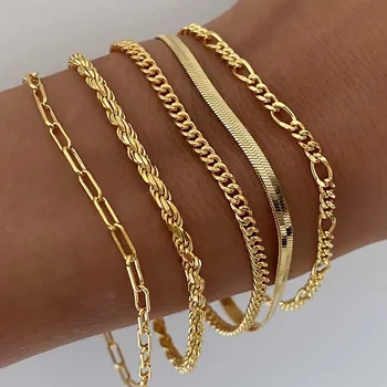 Narukvica lanac u obliku zmije od nehrđajućeg čelika, ženska narukvica-lanac od upletena užad zlatne boje, ženski modni nakit koji nikada ne blijede