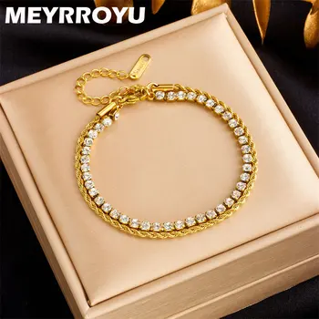 Narukvica od nehrđajućeg čelika MEYRROYU 316L zlatne boje za žene, lanac u obliku zmije sa štrasom, modni poklon nakit