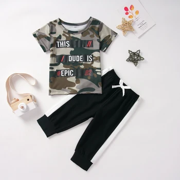Odjeća za novorođenčad, majice s камуфляжным za ispis malih dječaka, hlače, komplet od 2 predmeta