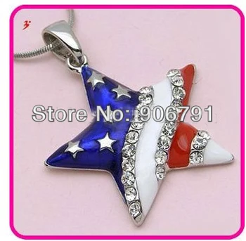 ogrlica sa ovjes u obliku звездообразного američke zastave s prozirnim kamenjem (A109826)