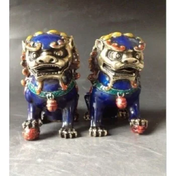 Par kineskih перегородчатых bakra figurica - Lav Foo Dog