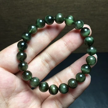 Prirodni zeleni narukvica od рутилового kvarca i perle od 8,4 mm, ženski muški modni kamen s кошачьим okom, koristan kamen ААААА