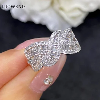 Prsten od bijelog zlata 18k LUOWEND s ovim prirodnim dijamantom 0,75 karat, modni angažman prstenje T-kvadratnog oblika s переплетением za žene