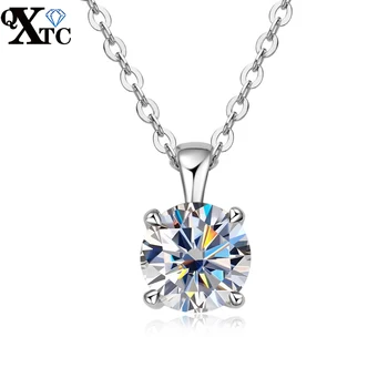 QXTC okruglo ogrlica s ovjesom od муассанита D-boje dijamant-rez, srebro 925 sterling, муассанит, dijamant ogrlice sa bijelim dragi kamen