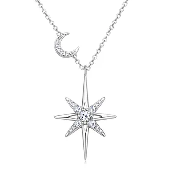 QXTC, srebro 925 sterling, минималистичное, 3 mm, муассанит, privjesak u obliku zvijezde i Mjesec, ogrlice za žene, poklon za rođendan, fin pribor, nakit