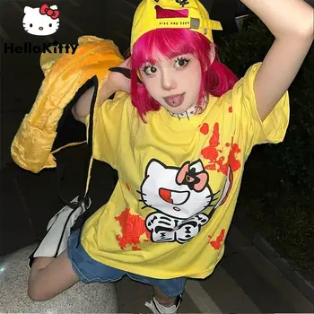 Sanrio Hello Kitty, Ženska t-shirt s anime po cijeloj površini, Nova Američka Ulica Spicy Girl, Kratki rukav, Y2k, Hip-Hop, Harajuku, Studentski Besplatne Majice