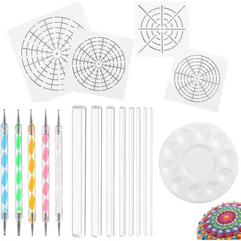 Set alata za crtanje Mandale 18, uključuje 4 Matrica Mandalu, 8 Akril šipke, Ladica za boje, 5 dvostrani alata za crtanje