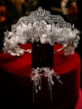 Sjajna bujna kruna za žene, kristalna cvjetne čipke нашивка u obliku cvijeta, Tijara, vjenčanica, romantični vjenčanje stil, modni pokrivala za glavu, predivna