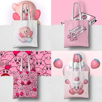 Slatka Холщовая torba Kirby Ins, Jednostavna torba s Ružičastim Сердечком za Djevojčice, Moderan torba Na jedno rame Za studente iz japanskog Crtića