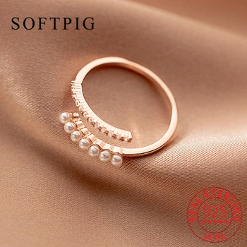 SOFTPIG, danas srebro 925 sterling, cirkon, biseri, podesiv prsten za žene, klasični gurmanske nakit, pribor минималистичные