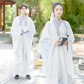 Tradicionalni vez u kineskom stilu svakodnevno poboljšanje muške i ženske odjeće Hanfu za parove, bijeli komplet s vezom u starinskom stilu