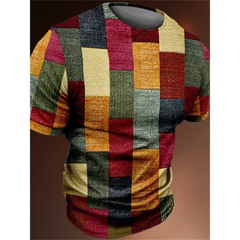 Vintage muška t-shirt, funky t-shirt u patchwork stilu s 3d ispis, svakodnevni ljetna vanjska odjeća velike veličine, t-majice, majice
