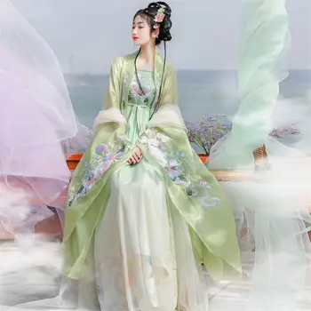 Ženska odjeća, odijelo za косплея u stilu Tang, kineska tradicionalna haljina Ханфу, zelena haljina s cvjetnog vezom u nacionalnom stilu Ханфу