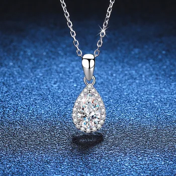 1-karatno ogrlica s privjescima od грушевого муассанита, donje ogrlica od 925 sterling srebra, ogrlica sa laboratorijskim dijamant, ovjes s platinasti premazom, tester Gra