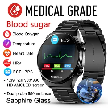 2023 Novi pametni sat za mjerenje razine šećera u krvi, muški EKG, PPG, srčanog ritma, laserski tretman, troetažna tracker zdravlje, pametni sat za Huawei Xiaomi