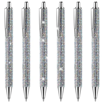 6 kom., slatka ručka, dijamant olovke, Božićne dijamanata, poklon srebrne metalne lopte olovke, neobično sjajne kristalno olovke