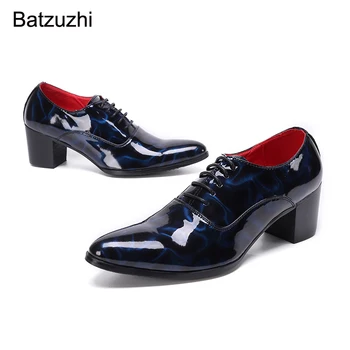 Batzuzhi/ funky muške cipele od plave kože sa oštrim vrhom, modeliranje cipele čipka-up za muškarce, službena poslovna cipele za zabave i vjenčanja