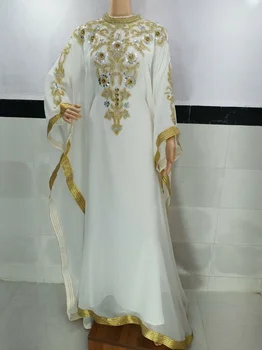 Bijela haljina, izvezen šljokicama, komad nakita od perli, ženske, haljina Фараша Abaja, vrlo neobično duga haljina