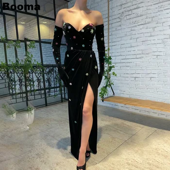 Booma Crni baršun, elegantan sirena, večernje slatka, kristalno 3D cvijeće, večernje haljine s prorezom za noge, haljina za prom haljina u Dubaiju