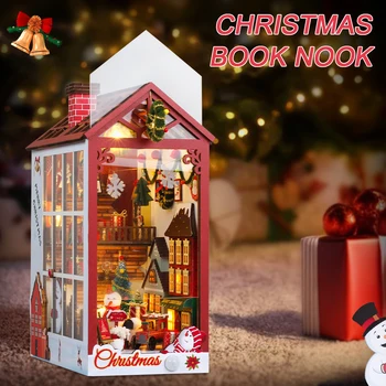 Božićni knjiški kutak svojim rukama 3D puzzle kuća Lutaka s dozom rasvjetom Prašinu torbica za Glazbene kutije Roombox Ideje za božićne darove božićni dar
