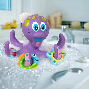 Dječja igračka za kupanje u obliku hobotnica s 5 kom. plutajući ljubičastim mekim gumenim prstenovima, interaktivna igračka za rano obrazovanje, dječje igračke za kupanje