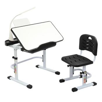 Dječji stol za učenje i stolica Dječji radni stol crni 70 cm Podizanje stola može se naginjati s postoljem za čitanje lampa sa USB sučeljem