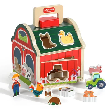 Drvena igračka-sorter u obliku kućice, drvene blokove sa životinjama, dječja igračka-sorter u obliku igračke Montessori za djecu 1, 2, 3 godina