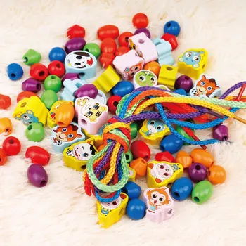 Drveni 70шт мультяшный animal voćni geometrijski blok, нанизывающий igračku od perli, edukativne šarene igračke na dar za djecu