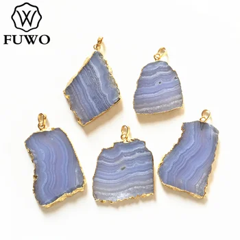 FUWO Moda Nepravilnog Plave Čipke Agatha Zlatni Privjesak S mnogima, Od Prirodnog Kamena Nakit Veleprodaja PD218