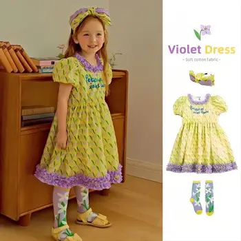 Haljina za djevojčice 2023, ljetno žutu haljinu s cvjetnim ispis, pamučne slatka haljina princeze, majica i kratke hlače za djevojčice, odijelo, dječja odjeća
