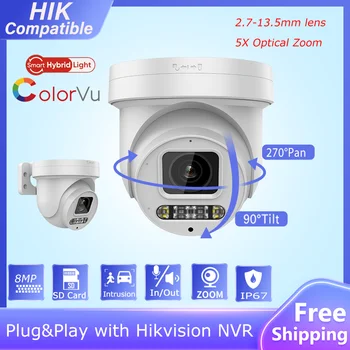 Kompatibilna sa Hikvision CCTV 8-Megapikselna IP kamera Colorvu sa 5x Zoom Smart Dual Light Dvostrani Audio Utor za SD kartice Plug and Play sa Hikvision NVR