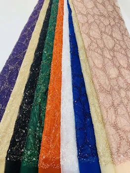 Luksuzna afrička cvjetne čipke tkanina s teškim kamenčićima, novi visok 5 metara, nigerijski šljokice, francuski tila, tkanina materijal za svadbene zurke
