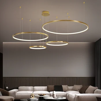 Moderna zlatna led luster za blagovanje, dnevni boravak, okrugli prsten, kućne svjetiljke za prostor, jednostavna stropne lampe od nehrđajućeg čelika