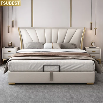 Moderni Namještaj Drveni Tapacirani Krevet Dizajnerski Stil Luksuzni Okvir kreveta Lit Cama Yatak Un Letti Bedden Temelj Namještaj za Spavaće sobe De Blizanac