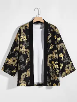 Muški kimono s po cijeloj površini kineski zmaj, japanski slobodna udobnu majicu юката dugi rukav, japanski odjeća ханбок